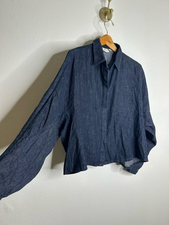 AG 100% Cotton Dark Wash Boxy Oversized Cropped Long Sleeve Denim Top