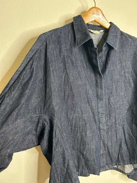 AG 100% Cotton Dark Wash Boxy Oversized Cropped Long Sleeve Denim Top