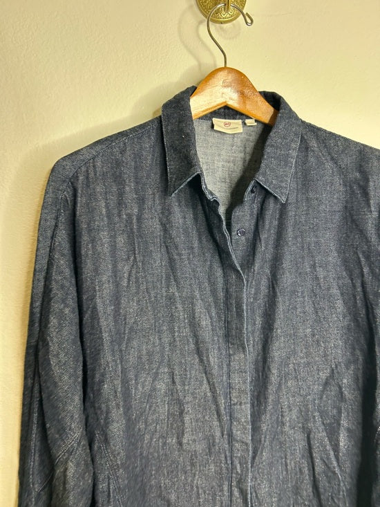 AG 100% Cotton Dark Wash Boxy Oversized Cropped Long Sleeve Denim Top
