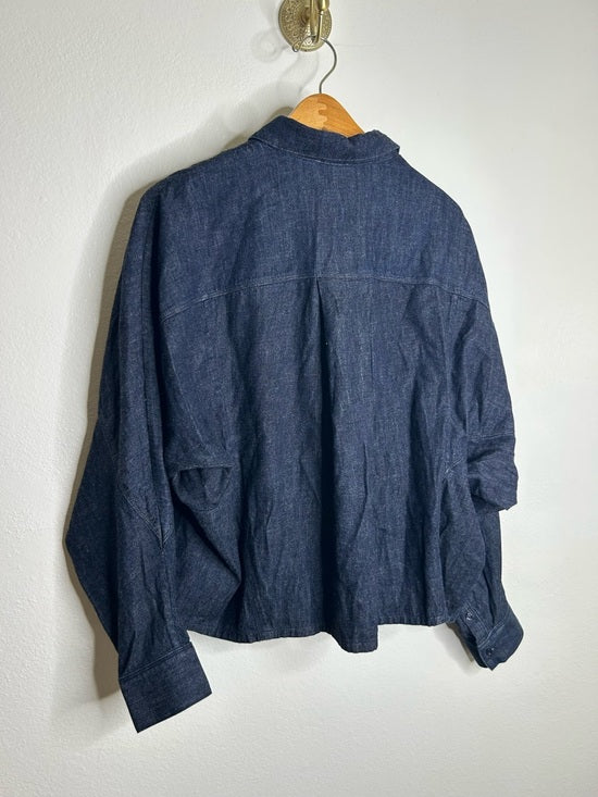 AG 100% Cotton Dark Wash Boxy Oversized Cropped Long Sleeve Denim Top