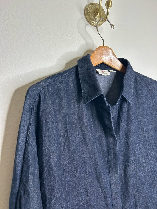 AG 100% Cotton Dark Wash Boxy Oversized Cropped Long Sleeve Denim Top