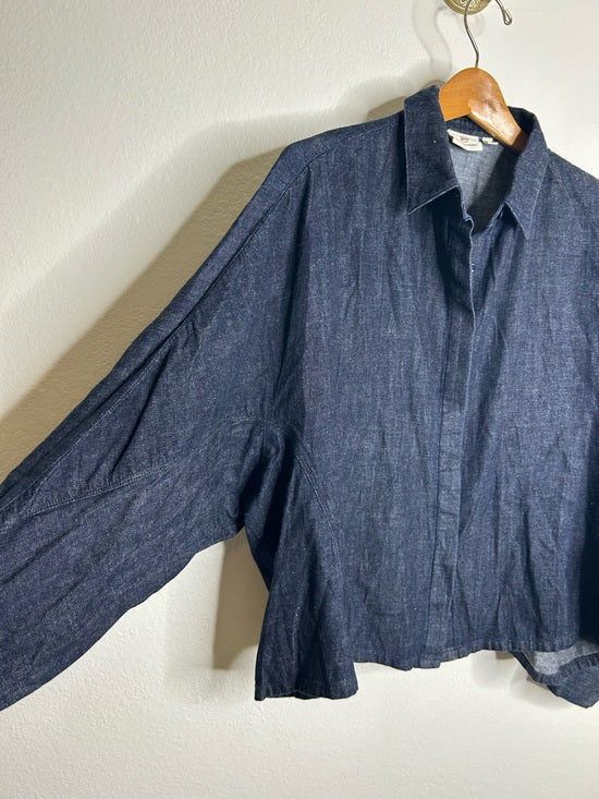 AG 100% Cotton Dark Wash Boxy Oversized Cropped Long Sleeve Denim Top