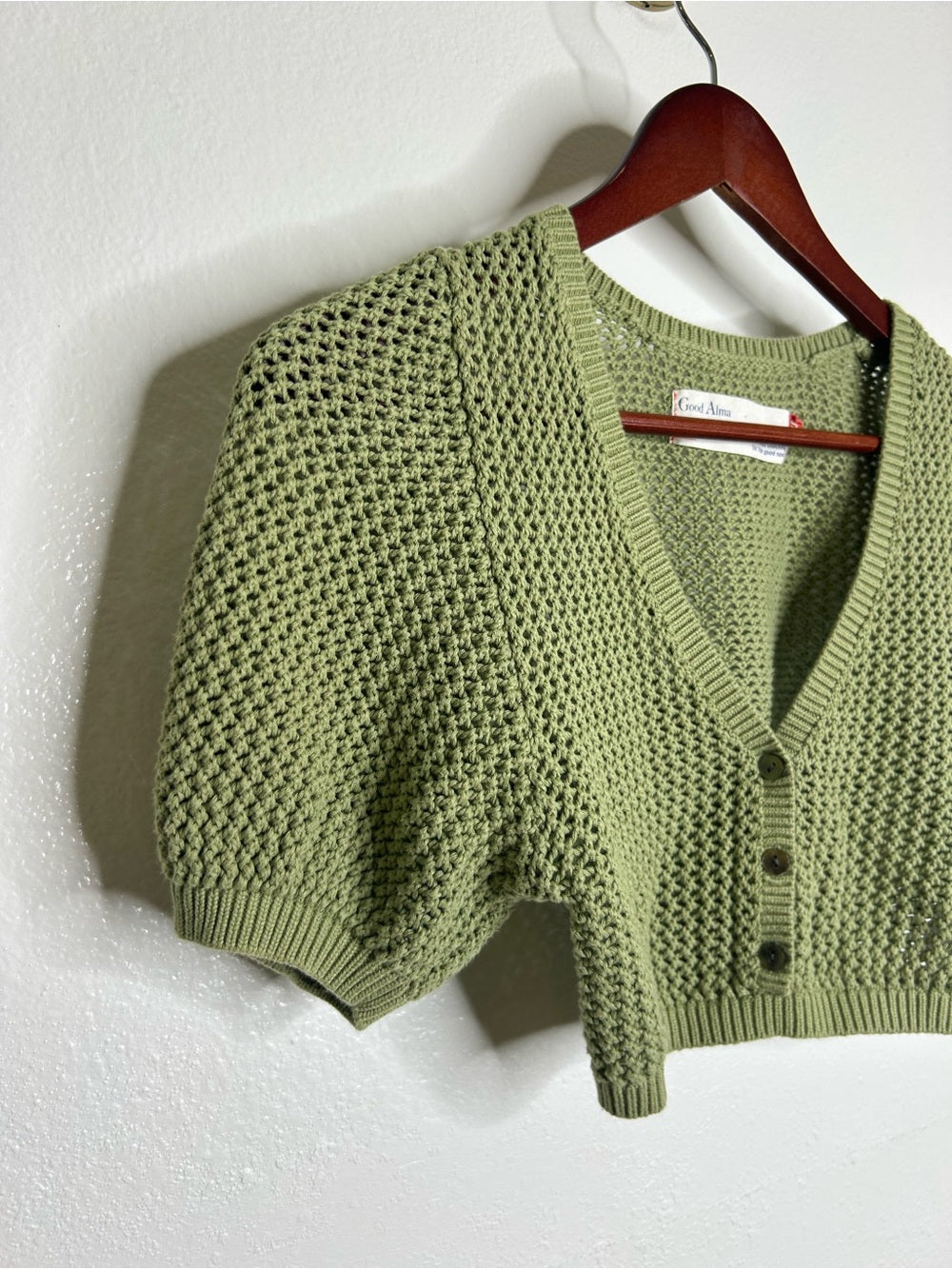 Good Alma 100% Cotton Knit Short Sleeve Button Down Cardigan Sweater Top