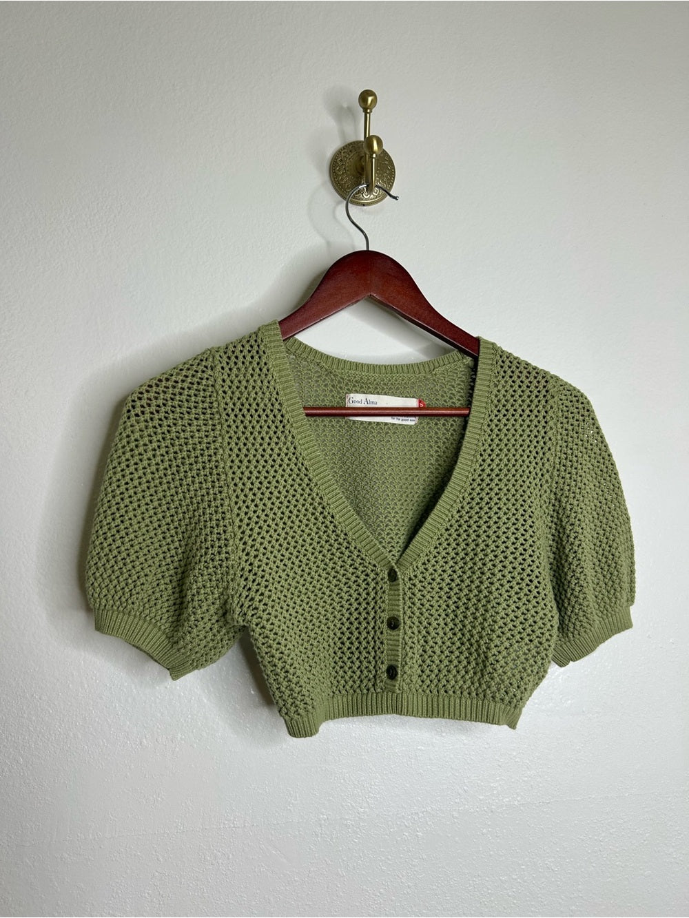 Good Alma 100% Cotton Knit Short Sleeve Button Down Cardigan Sweater Top