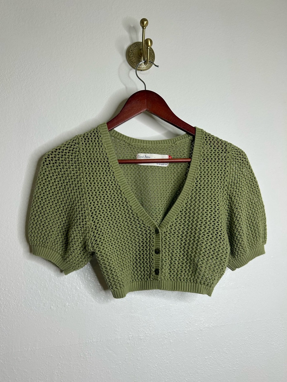 Good Alma 100% Cotton Knit Short Sleeve Button Down Cardigan Sweater Top