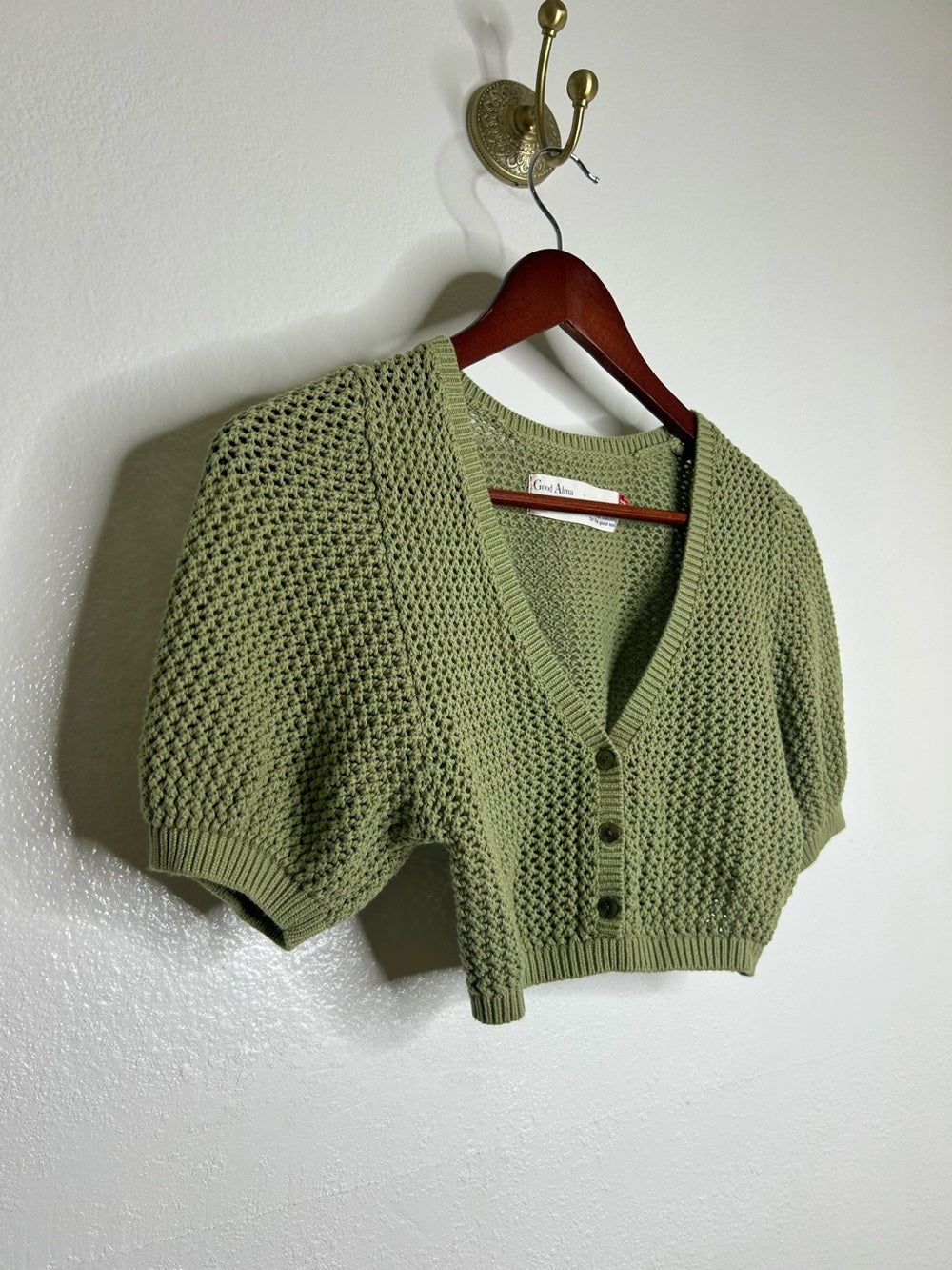 Good Alma 100% Cotton Knit Short Sleeve Button Down Cardigan Sweater Top