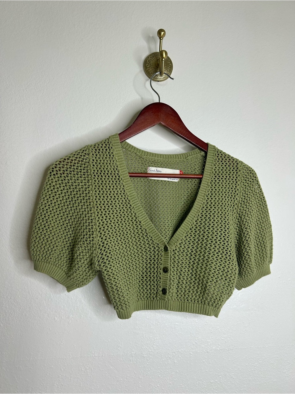 Good Alma 100% Cotton Knit Short Sleeve Button Down Cardigan Sweater Top
