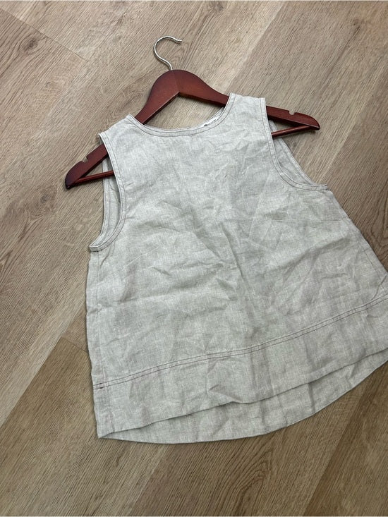 Madewell 100% Linen Neutral Tan Shell Top Contrast Stitching