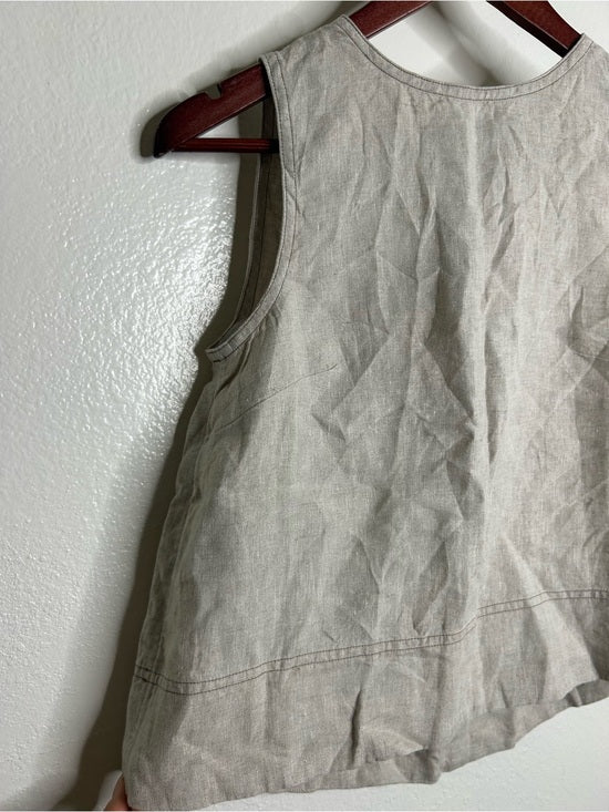 Madewell 100% Linen Neutral Tan Shell Top Contrast Stitching