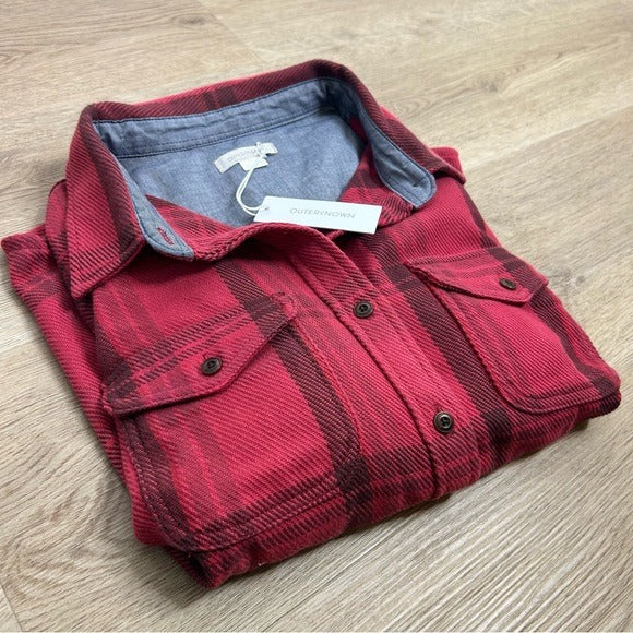 Outerknown Outerknown 100% Organic Cotton Red Brown Check Blanket Shirt Button Down - Cotton