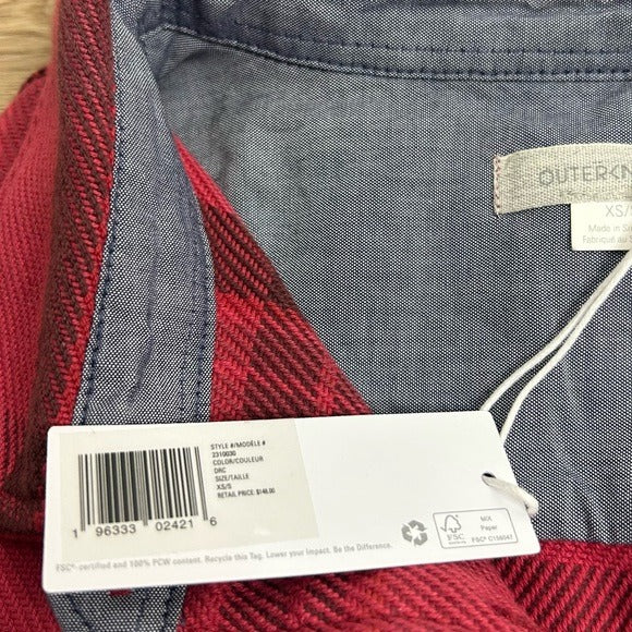 Outerknown 100% Organic Cotton Red Brown Check Blanket Shirt Button Down