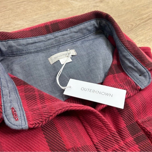 Outerknown 100% Organic Cotton Red Brown Check Blanket Shirt Button Down