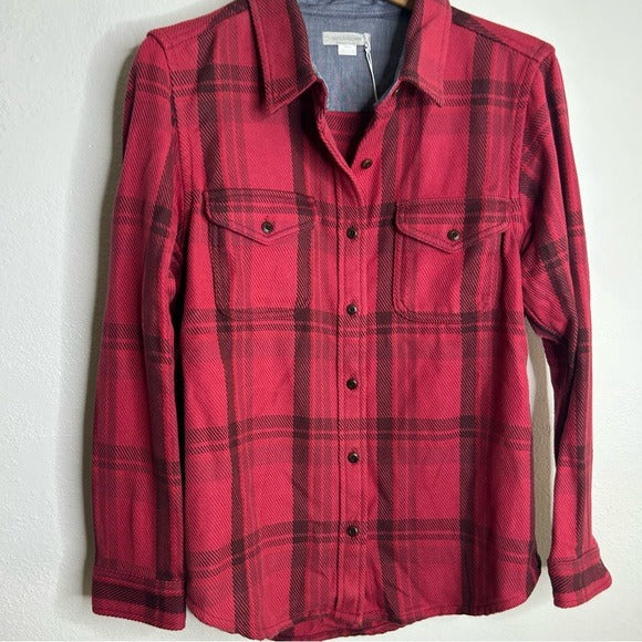 Outerknown 100% Organic Cotton Red Brown Check Blanket Shirt Button Down