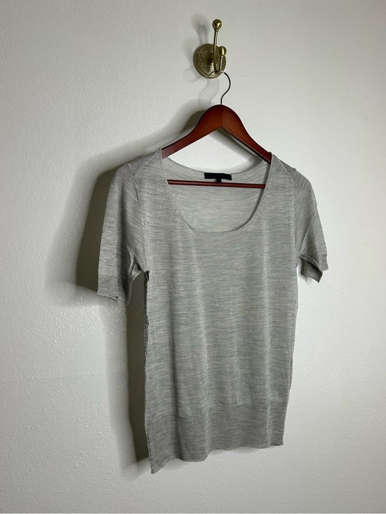Ag Adriano Goldschmied AG 100% Silk Knit Lightweight Scoop Neck Short Sleeve Gray Blouse Top - Silk
