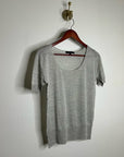 AG 100% Silk Knit Lightweight Scoop Neck Short Sleeve Gray Blouse Top