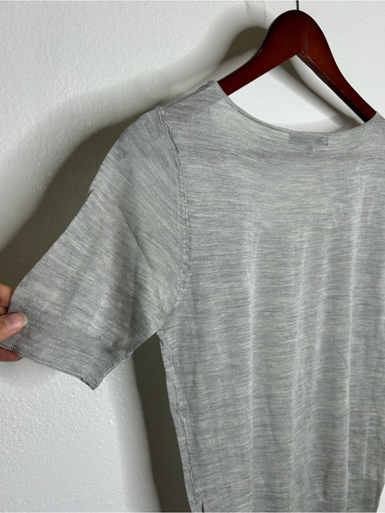 AG 100% Silk Knit Lightweight Scoop Neck Short Sleeve Gray Blouse Top