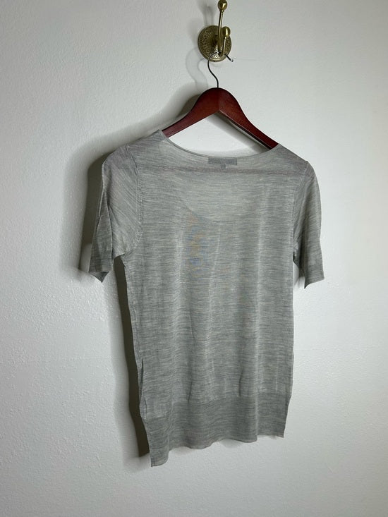 AG 100% Silk Knit Lightweight Scoop Neck Short Sleeve Gray Blouse Top