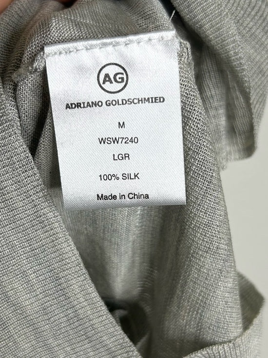 AG 100% Silk Knit Lightweight Scoop Neck Short Sleeve Gray Blouse Top