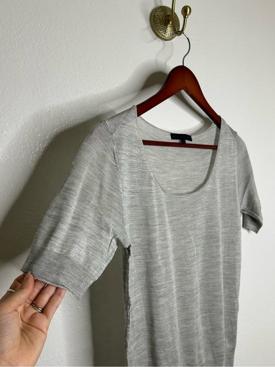 Ag Adriano Goldschmied AG 100% Silk Knit Lightweight Scoop Neck Short Sleeve Gray Blouse Top - Silk
