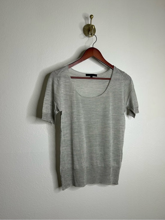 Ag Adriano Goldschmied AG 100% Silk Knit Lightweight Scoop Neck Short Sleeve Gray Blouse Top - Silk