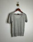AG 100% Silk Knit Lightweight Scoop Neck Short Sleeve Gray Blouse Top
