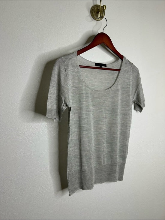 Ag Adriano Goldschmied AG 100% Silk Knit Lightweight Scoop Neck Short Sleeve Gray Blouse Top - Silk