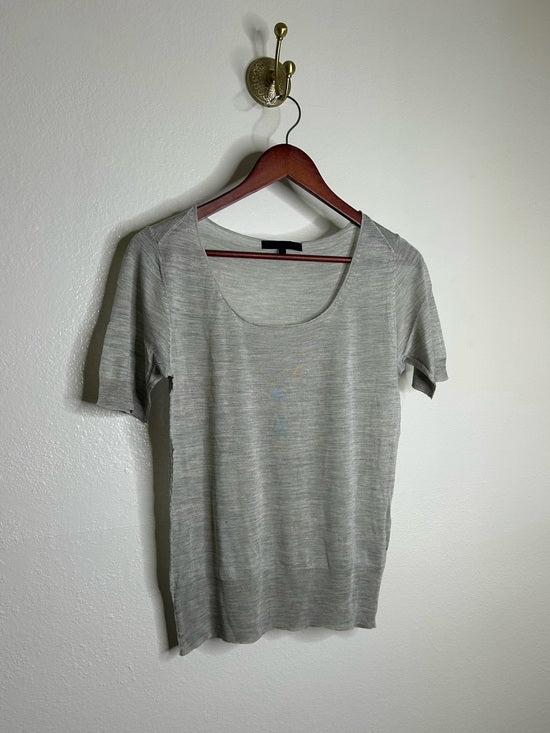 Ag Adriano Goldschmied AG 100% Silk Knit Lightweight Scoop Neck Short Sleeve Gray Blouse Top - Silk