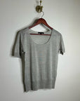 AG 100% Silk Knit Lightweight Scoop Neck Short Sleeve Gray Blouse Top