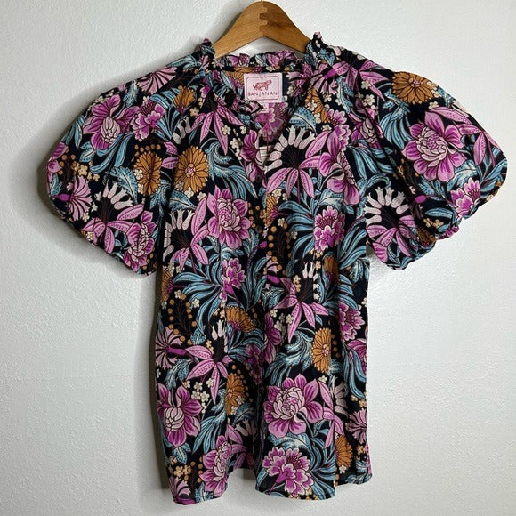 Banjanan Banjanan 100% Cotton Floral Multicolor Puff Sleeve Blouse - Cotton