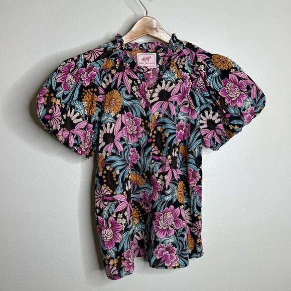 Banjanan Banjanan 100% Cotton Floral Multicolor Puff Sleeve Blouse - Cotton