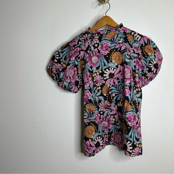 Banjanan Banjanan 100% Cotton Floral Multicolor Puff Sleeve Blouse - Cotton