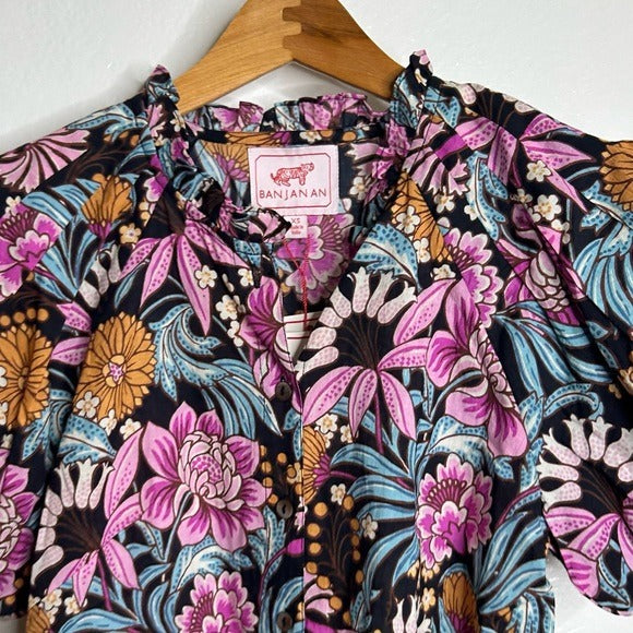 Banjanan Banjanan 100% Cotton Floral Multicolor Puff Sleeve Blouse - Cotton