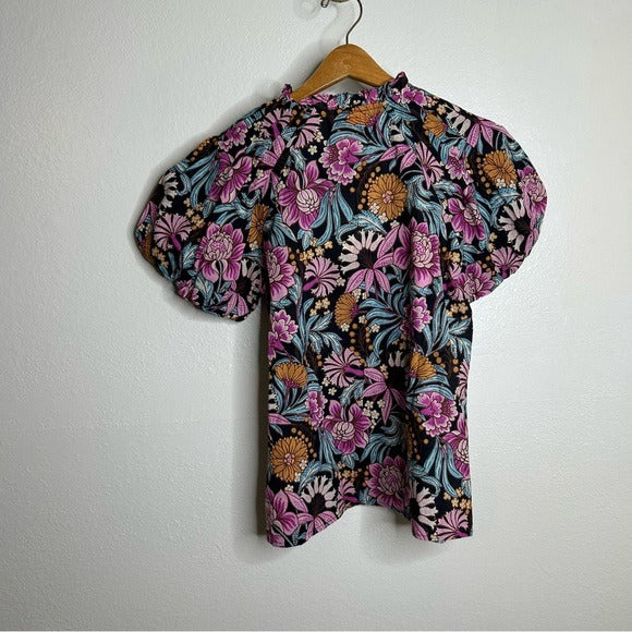 Banjanan 100% Cotton Floral Multicolor Puff Sleeve Blouse