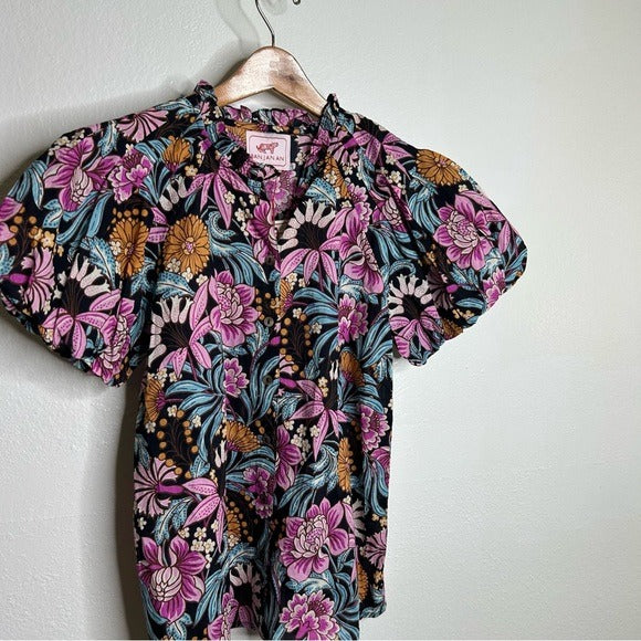 Banjanan 100% Cotton Floral Multicolor Puff Sleeve Blouse