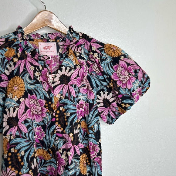 Banjanan 100% Cotton Floral Multicolor Puff Sleeve Blouse