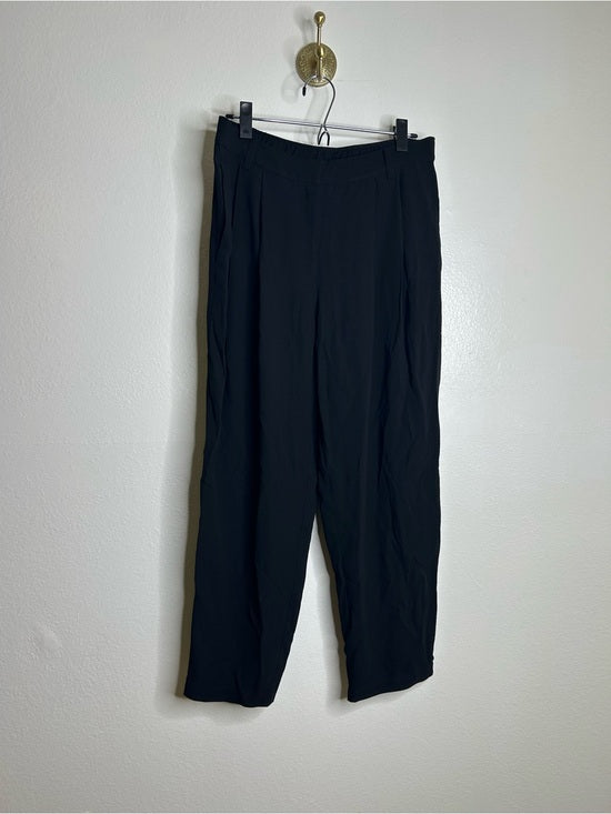 Eileen Fisher 100% Silk Black Straight Leg Pleated Trouser Pant