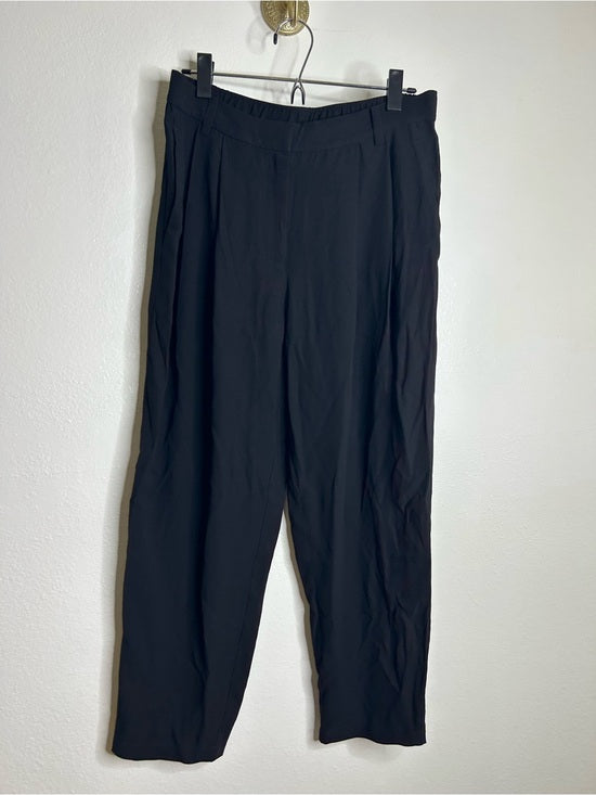 Eileen Fisher 100% Silk Black Straight Leg Pleated Trouser Pant