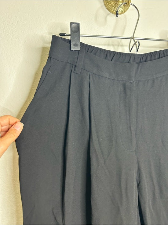 Eileen Fisher 100% Silk Black Straight Leg Pleated Trouser Pant