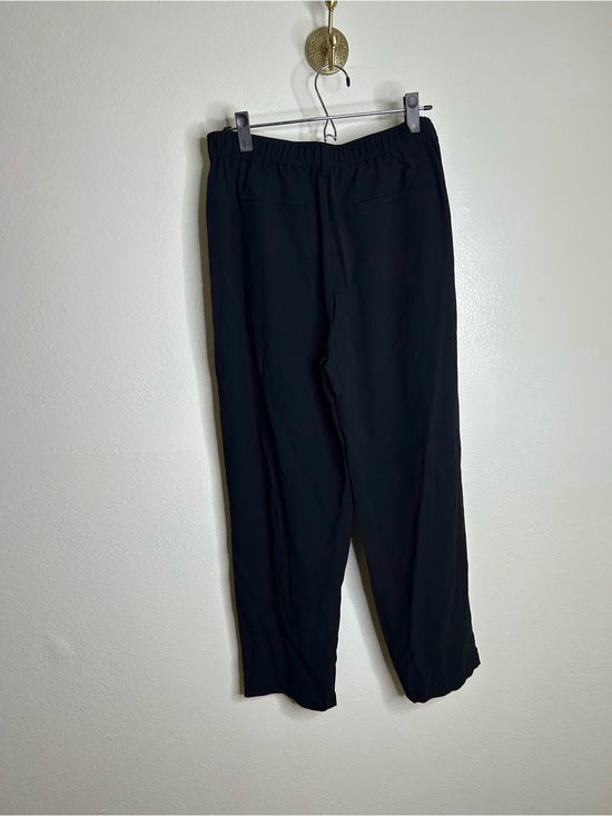 Eileen Fisher 100% Silk Black Straight Leg Pleated Trouser Pant