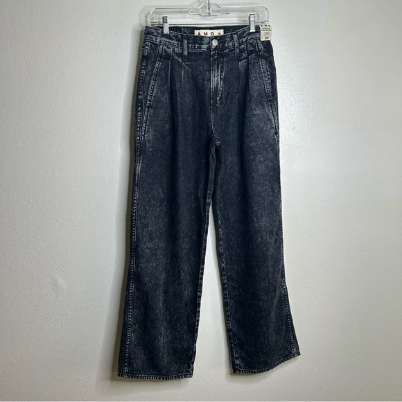 AMO AMO 100% Cotton Marcella Pleated Jean High Rise Wide Leg Black - Cotton