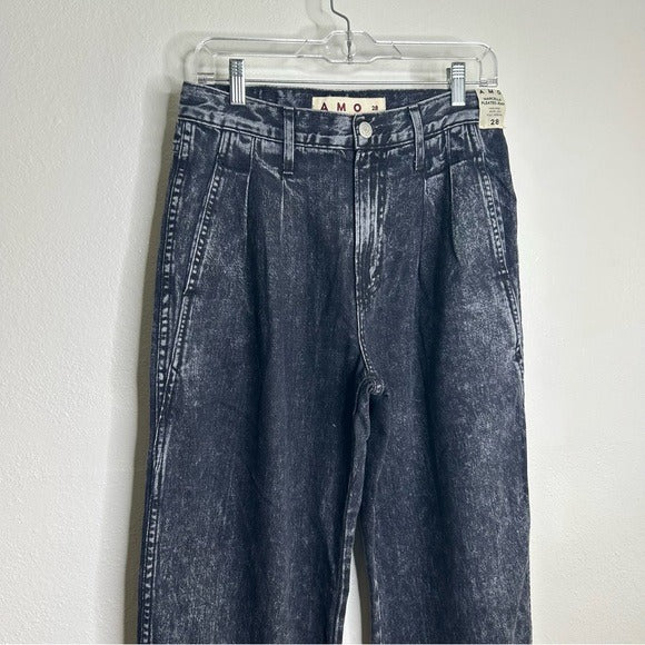 AMO AMO 100% Cotton Marcella Pleated Jean High Rise Wide Leg Black - Cotton