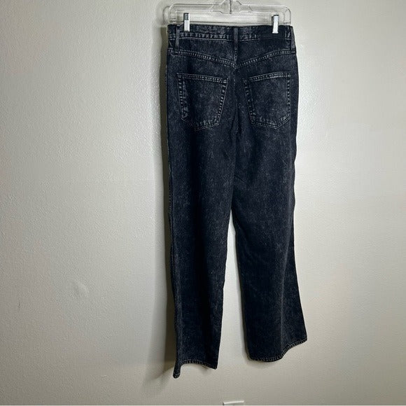 AMO 100% Cotton Marcella Pleated Jean High Rise Wide Leg Black