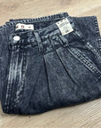 AMO 100% Cotton Marcella Pleated Jean High Rise Wide Leg Black