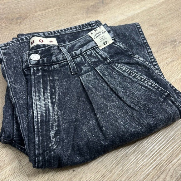 AMO AMO 100% Cotton Marcella Pleated Jean High Rise Wide Leg Black - Cotton