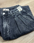 AMO 100% Cotton Marcella Pleated Jean High Rise Wide Leg Black