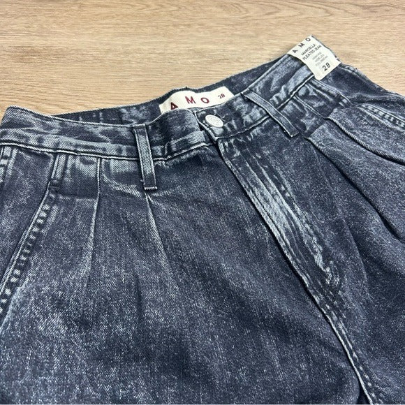 AMO 100% Cotton Marcella Pleated Jean High Rise Wide Leg Black