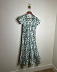 Ex Voto 100% Cotton White Green Bird Block Printed Maxi Dress