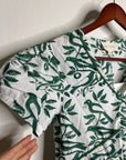 Ex Voto 100% Cotton White Green Bird Block Printed Maxi Dress