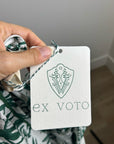 Ex Voto 100% Cotton White Green Bird Block Printed Maxi Dress