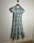 Ex Voto 100% Cotton White Green Bird Block Printed Maxi Dress